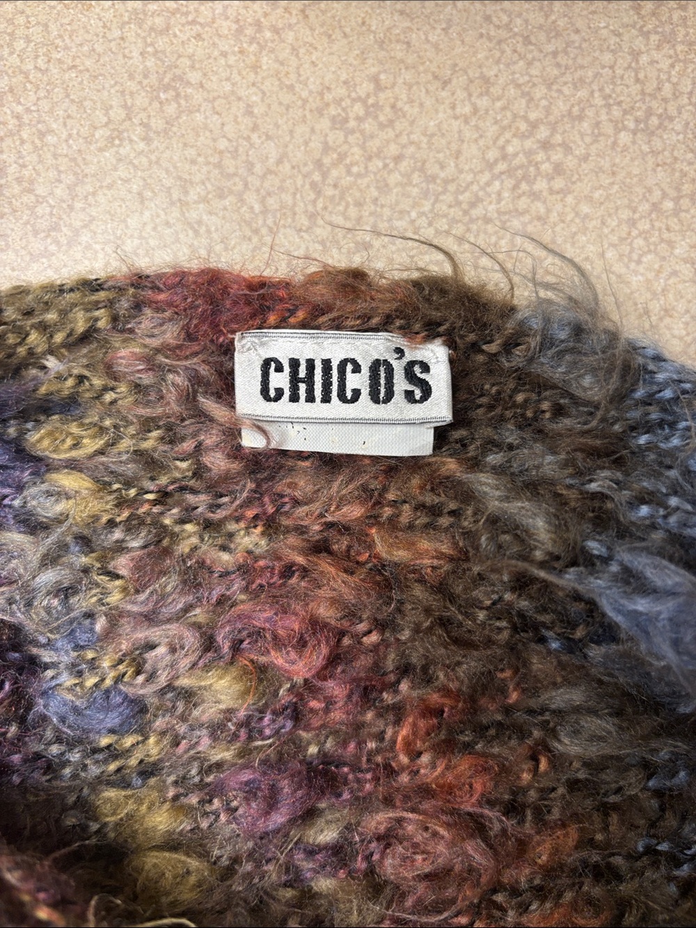 Chico's Multicolor Fringe Knit Scarf in Green, Blue & Brown Tones - Picture 4 of 4
